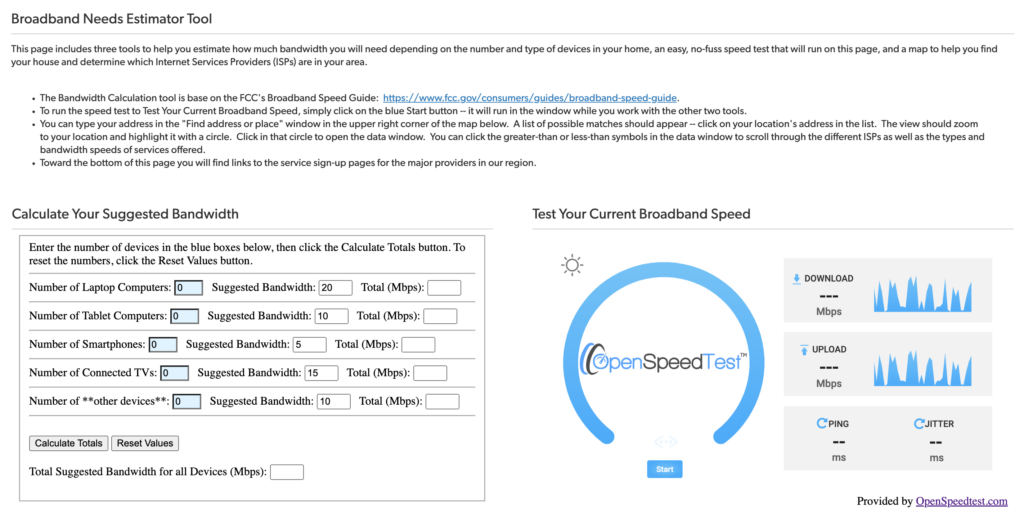 Image of the Broadband Needs Estimator Tool